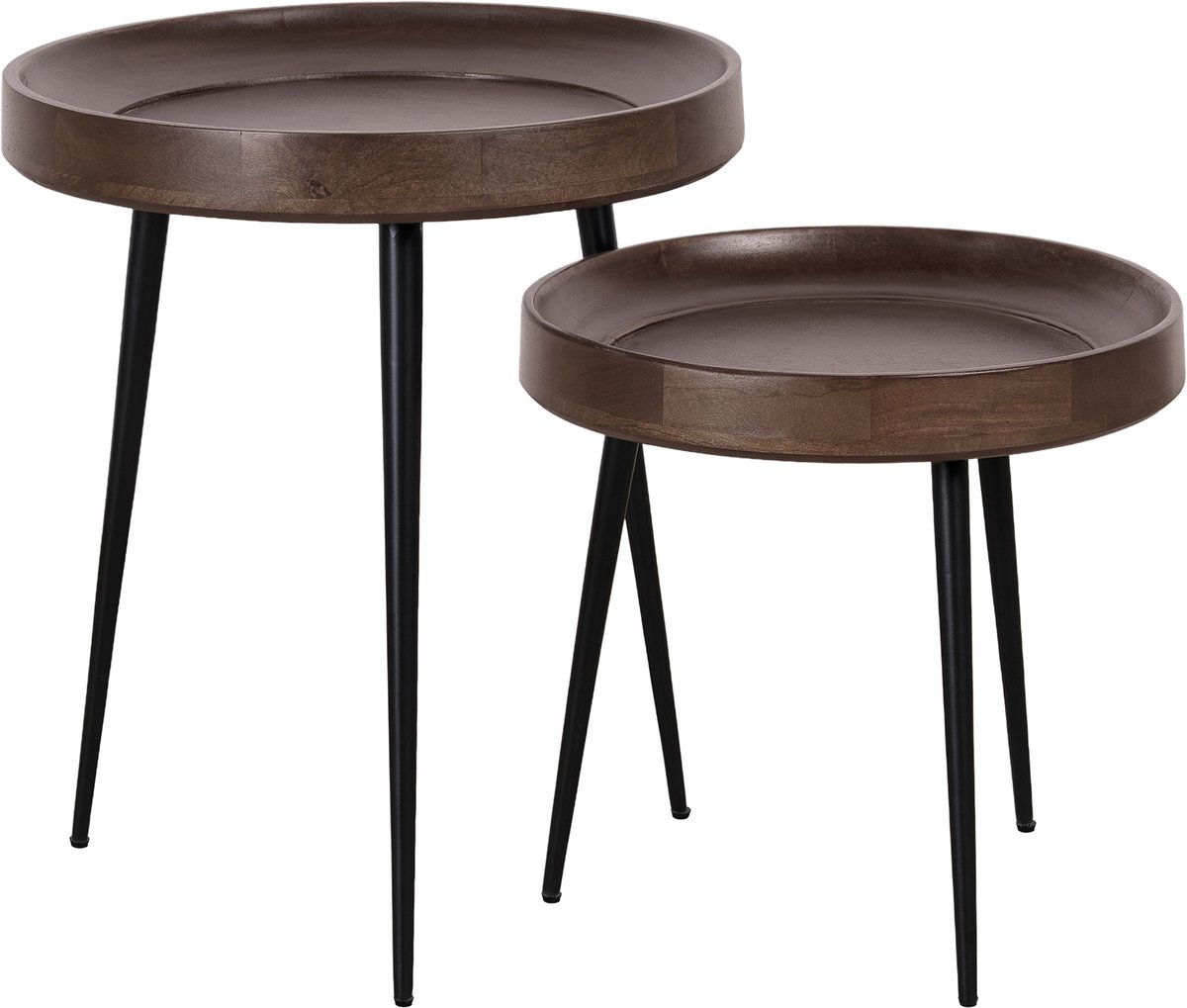 Lewis & Loft Salontafels Luus - Mangohout - Metaal - Rond - Walnoot bruin - Klein en groot - Set van 2