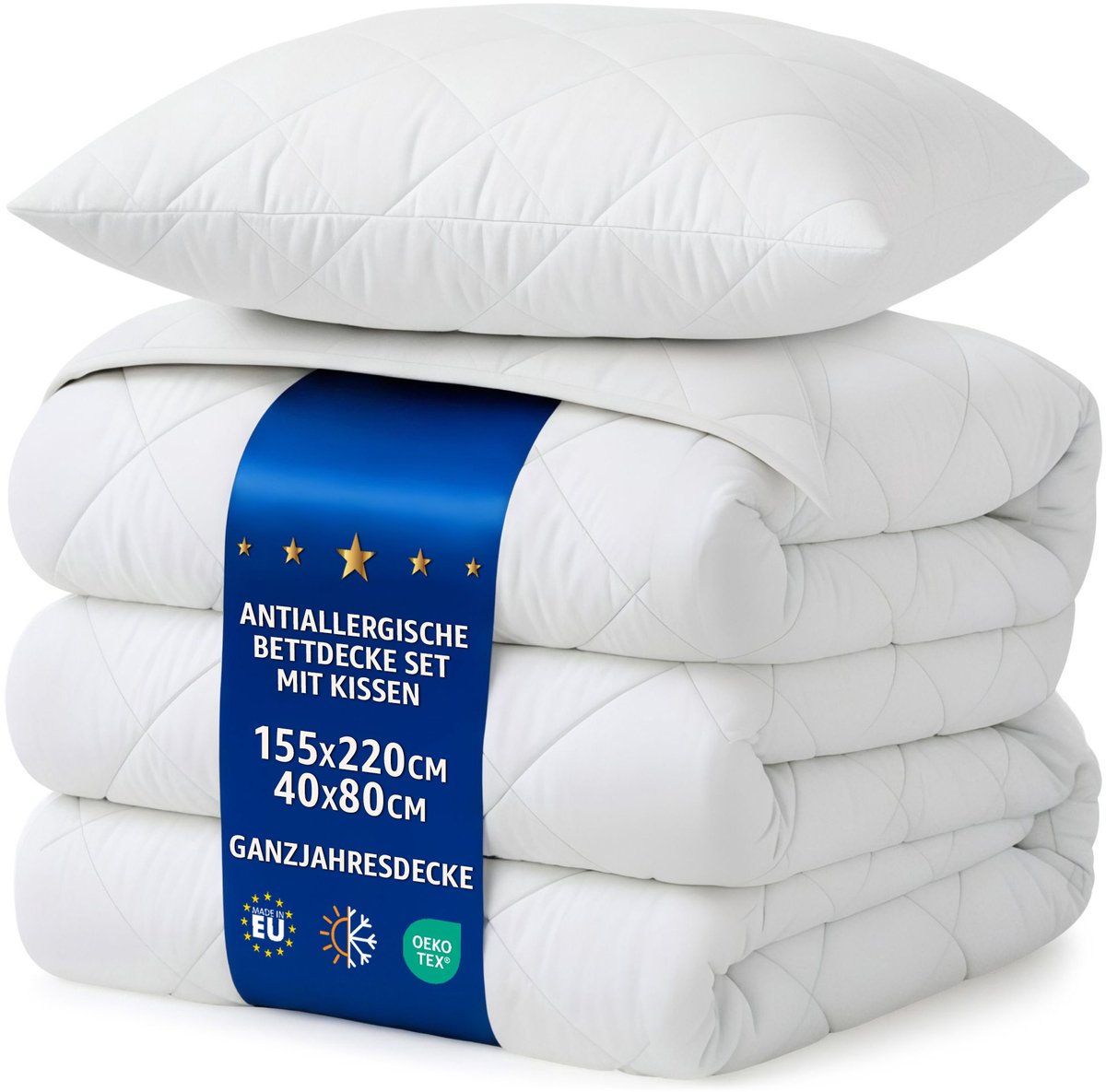 Dekbed zonder overtrek 220 x 155 cm - all-season Gewatteerd en Microvezel dekbedden naar bed Set: Dekbed 160 x 220 cm met kussen 40 x 80 cm Oeko-Tex