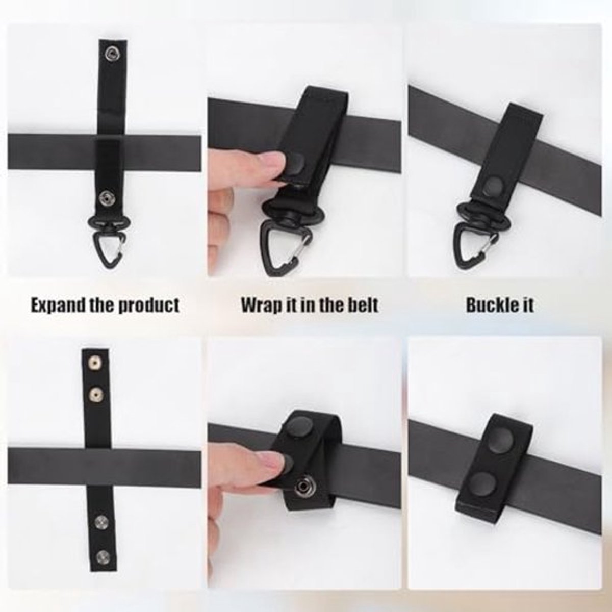 5 stuks riemhouders voor dienstriemen en 1 sleutelclip, nylon riemaccessoires met dubbele drukknopen, accessoires voor wetshandhaving, geschikt voor 5-6,3 cm met riemlushouder