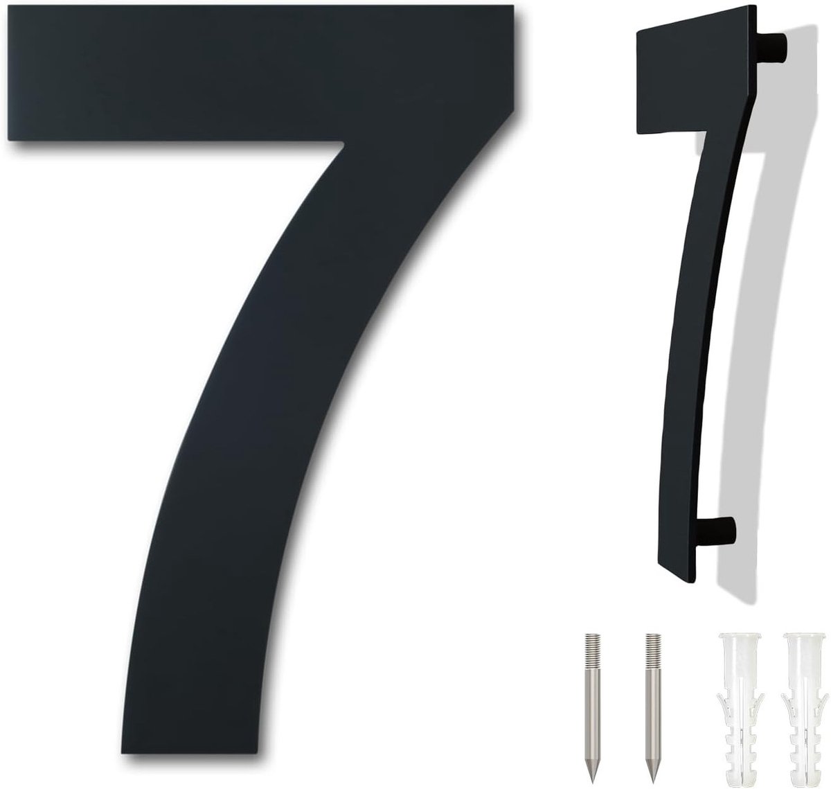 Zwart Rvs huisnummer - 25,4 cm - Cijfer 7 - Huisnummerbordje - Huisnummer - Hotelkamernummer - Zwevend huisnummer - Metalen huisnummer - Huisnummer voor buiten - 3D-huisnummer - Eenvoudig te monteren - Minimalistische stijl