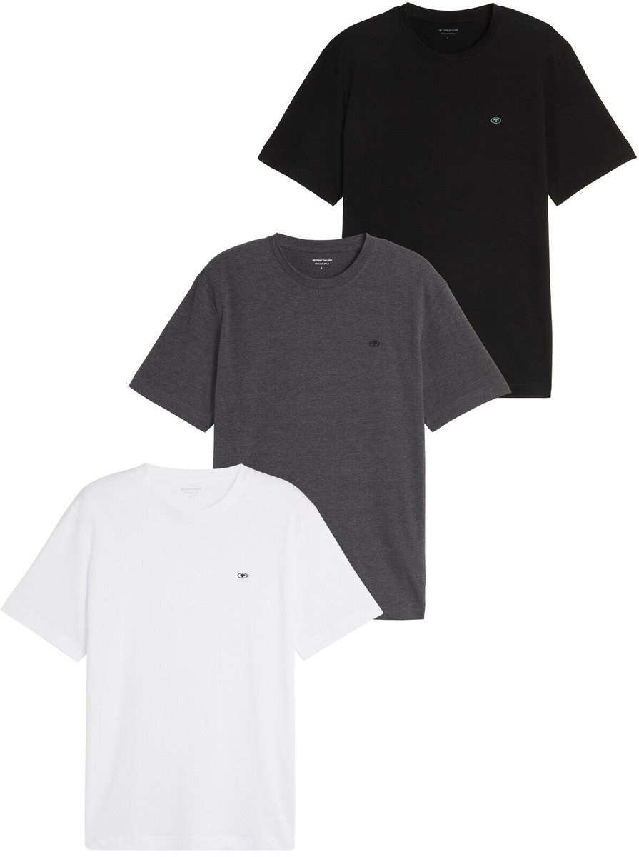 Tom Tailor - Basic T-shirts in een set van 3 - Maat S - Dark Grey Melange