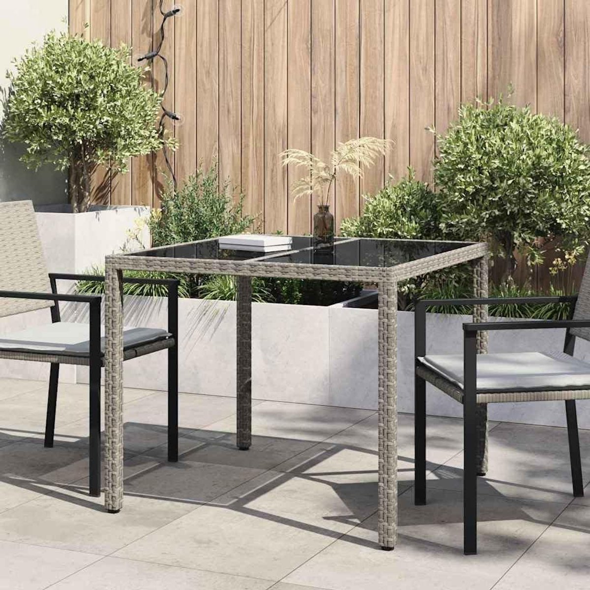 Tuintafel - Buitenmeubel Terrastafel - Buiten dineren - Stabiel stalen frame - 90 x 90 x 75 cm - Grijs
