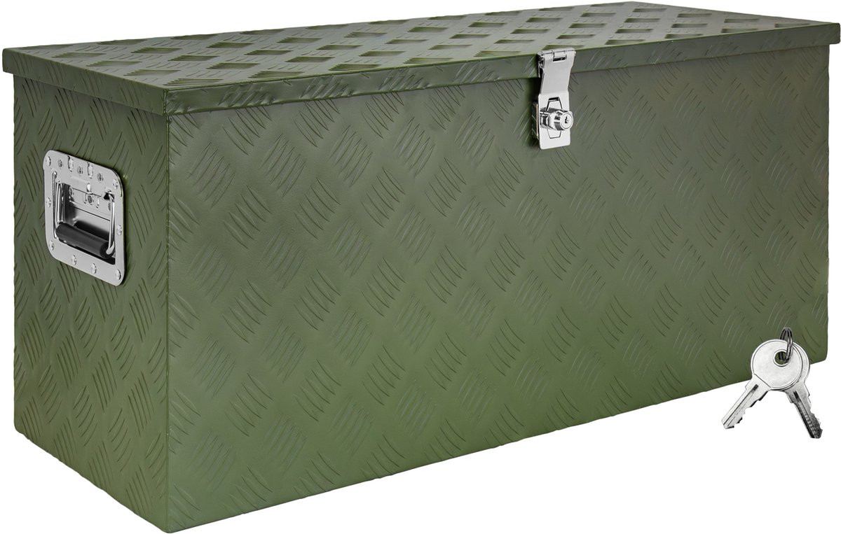 Disselbak, groene gereedschapskist, vrachtwagenbak, aluminium kist, aanhangerbak met deksel, afsluitbare aluminium kist, transportkist, gereedschapskist, aluminium opbergkist D120 Trucky