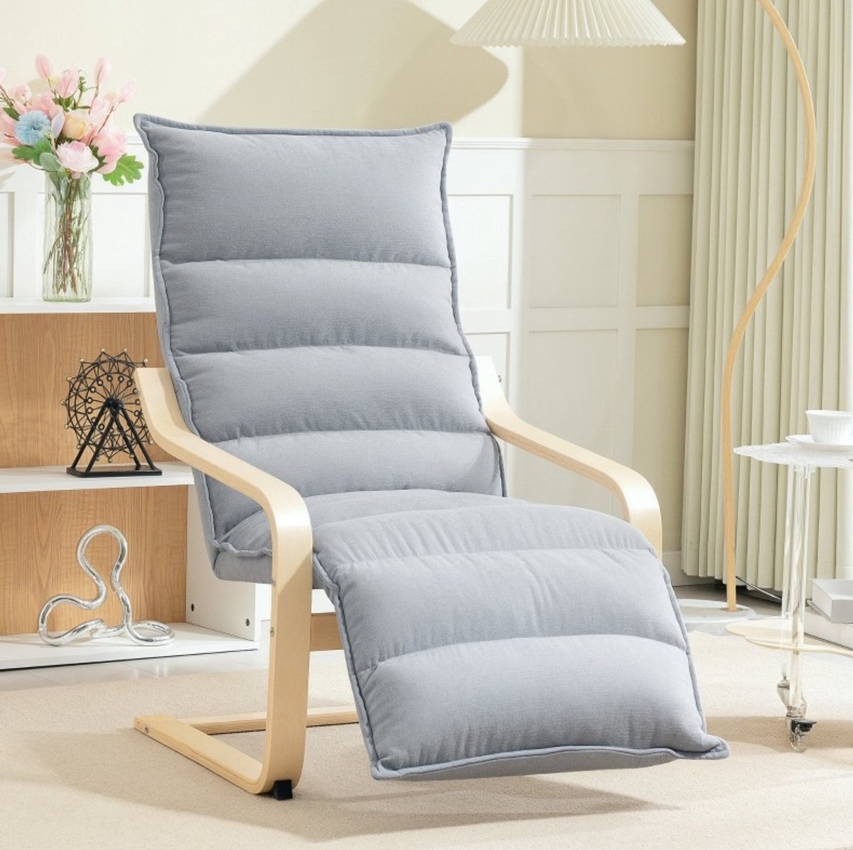 MIVRAY Fauteuil 67 x 93-114 x 105 cm - Met Verstelbare Voetensteun En Hoge Rugleuning - Voor Woonkamer En Leeshoek - Velvet Lichtgrijs