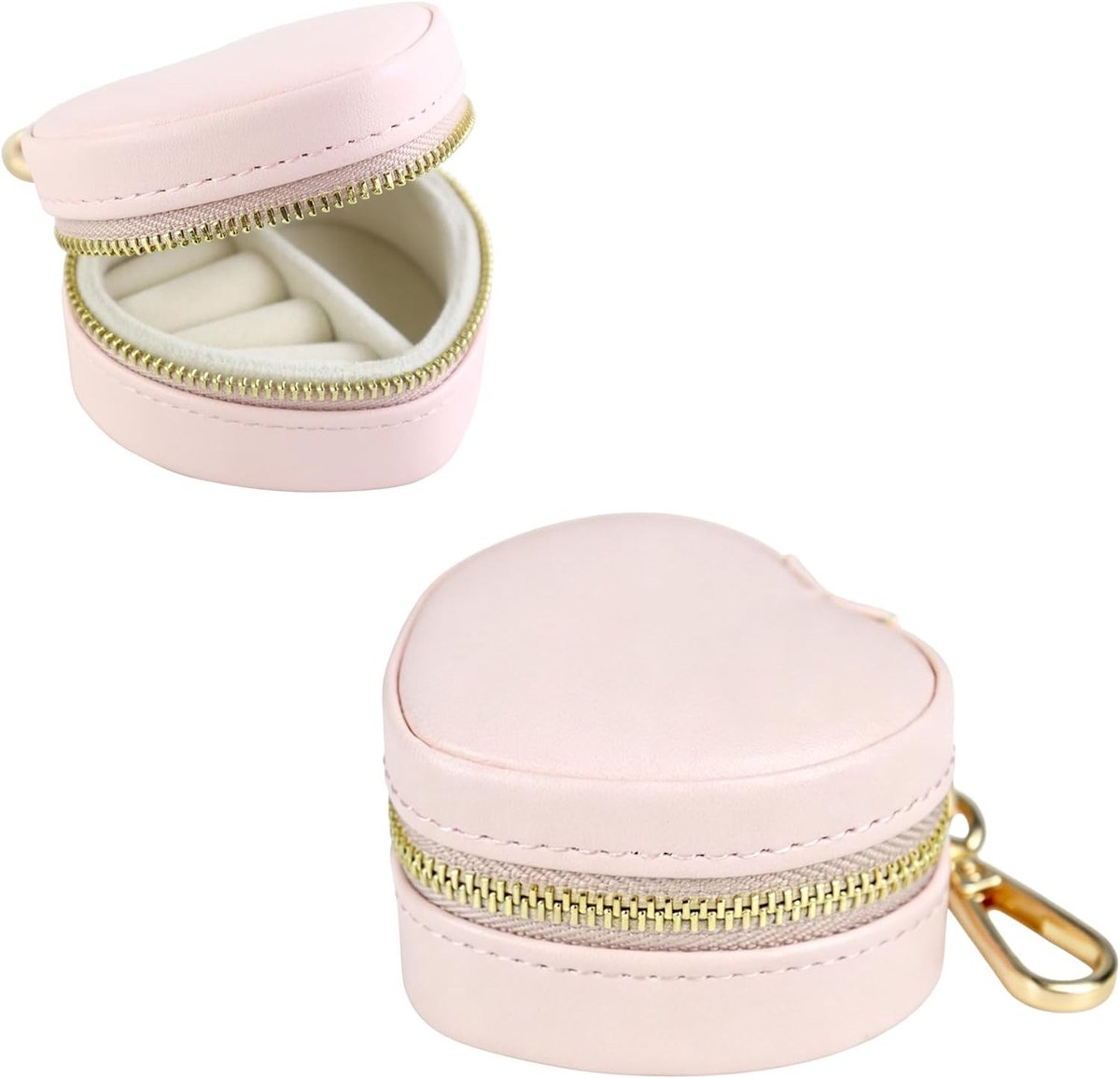 Hartvormig reisjuwelenkistje van PU-leer, draagbaar sieradendoosje met sleutelhanger, ideaal cadeau voor meisjes en vrouwen, perfect voor op reis en georganiseerd bewaren