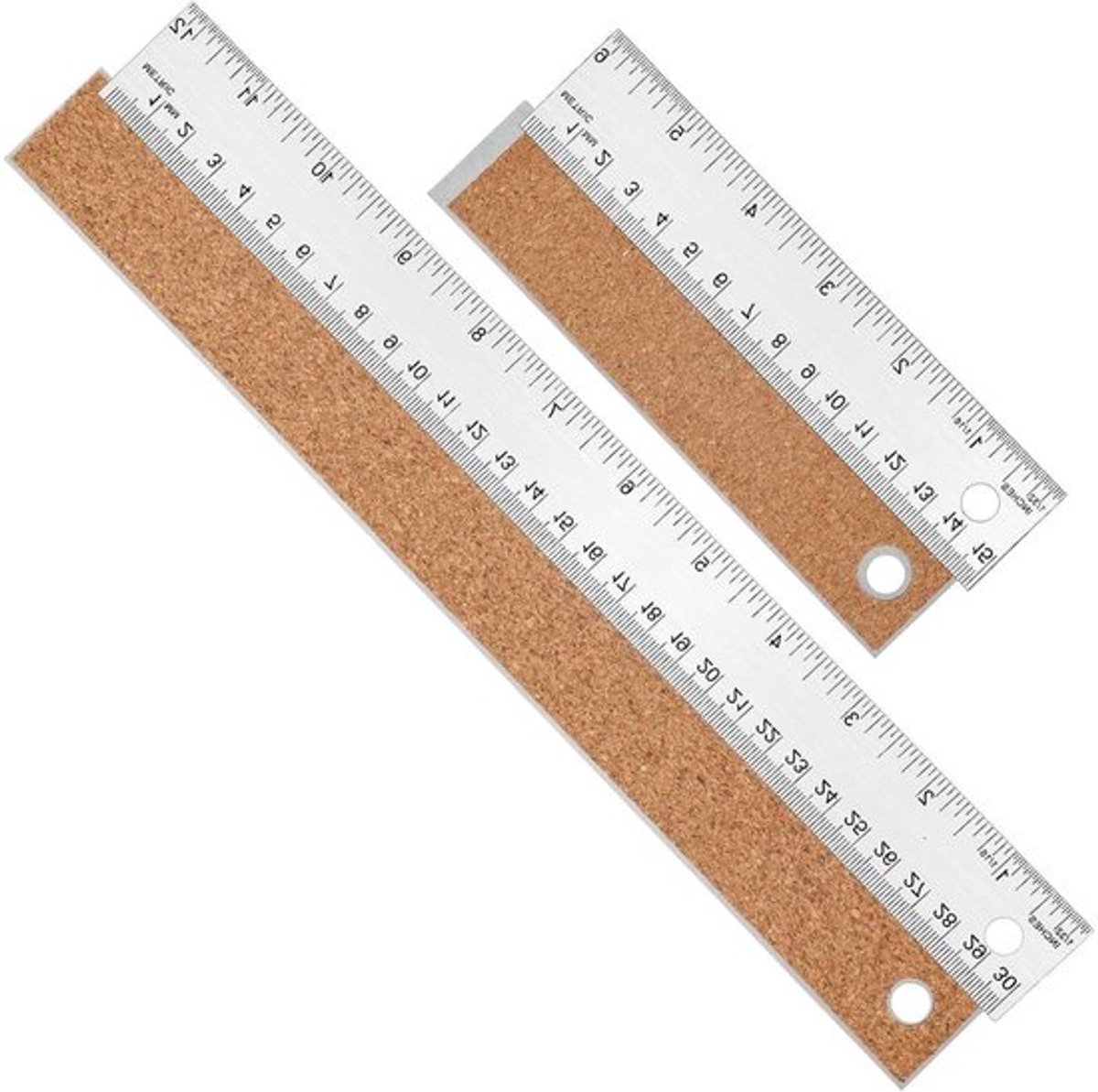 Metalen Liniaal Set - Rvs Linialen Imperial Metrisch, Anti-slip Kurk Backing - Voorkomt Inktlekkage - Voor School en Kantoor