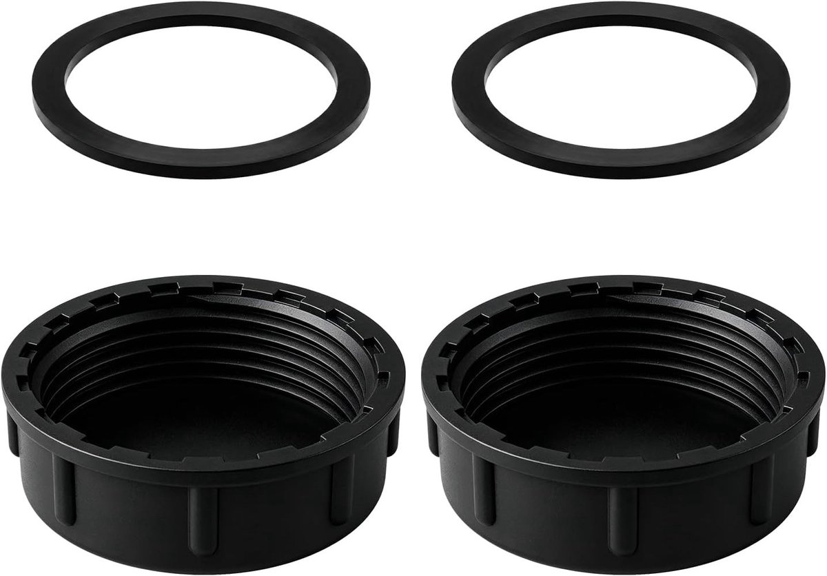 Afdekdoppen voor Spoelbak - 39mm Schroefdop voor Wasmachine-afvoer, Kunststof Eindkappen met Binnendraad en Rubberen Afdichting voor Keuken en Badkamer, 2 Stuks (Zwart)