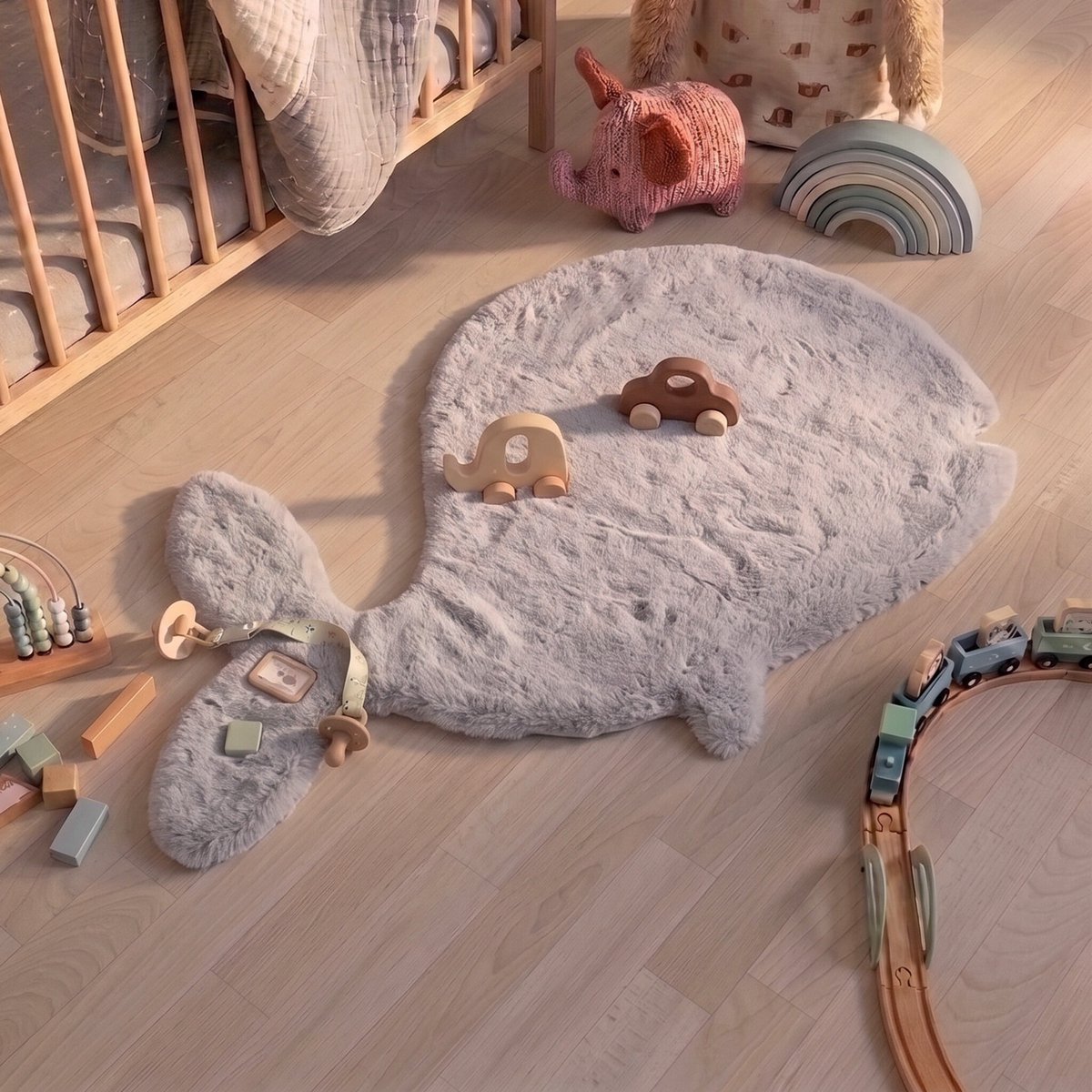 Little Olly Kindervloerkleed - Huggy Walvis Grijs | Super fluffy! - 70x120cm