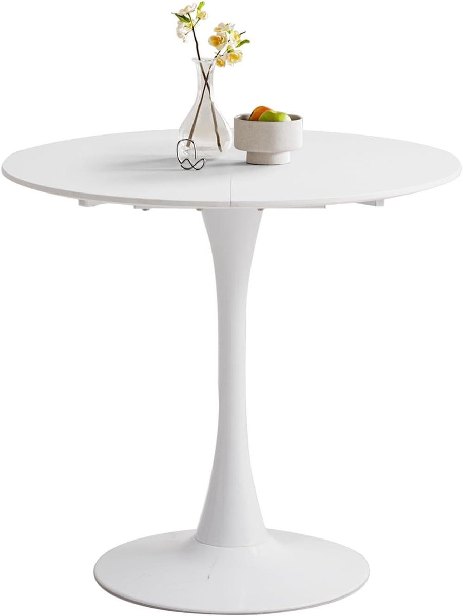 Ronde Eettafel - Keukentafel - Gezellig Tafelen - Tulpenvormig Frame - 80 x 75 cm - Wit