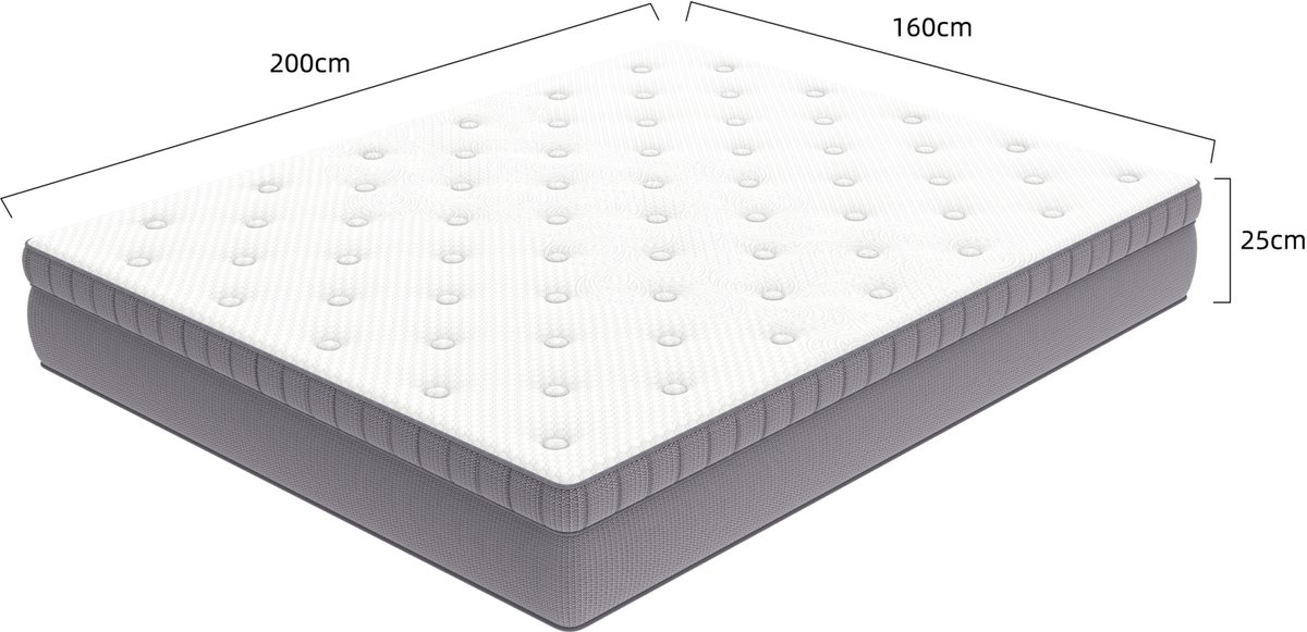 MODENUIT Matras 160x200 cm – Pocketveringmatras met 7 zones en comfortschuim – 25 cm hoog – OEKO-TEX – Ancient White