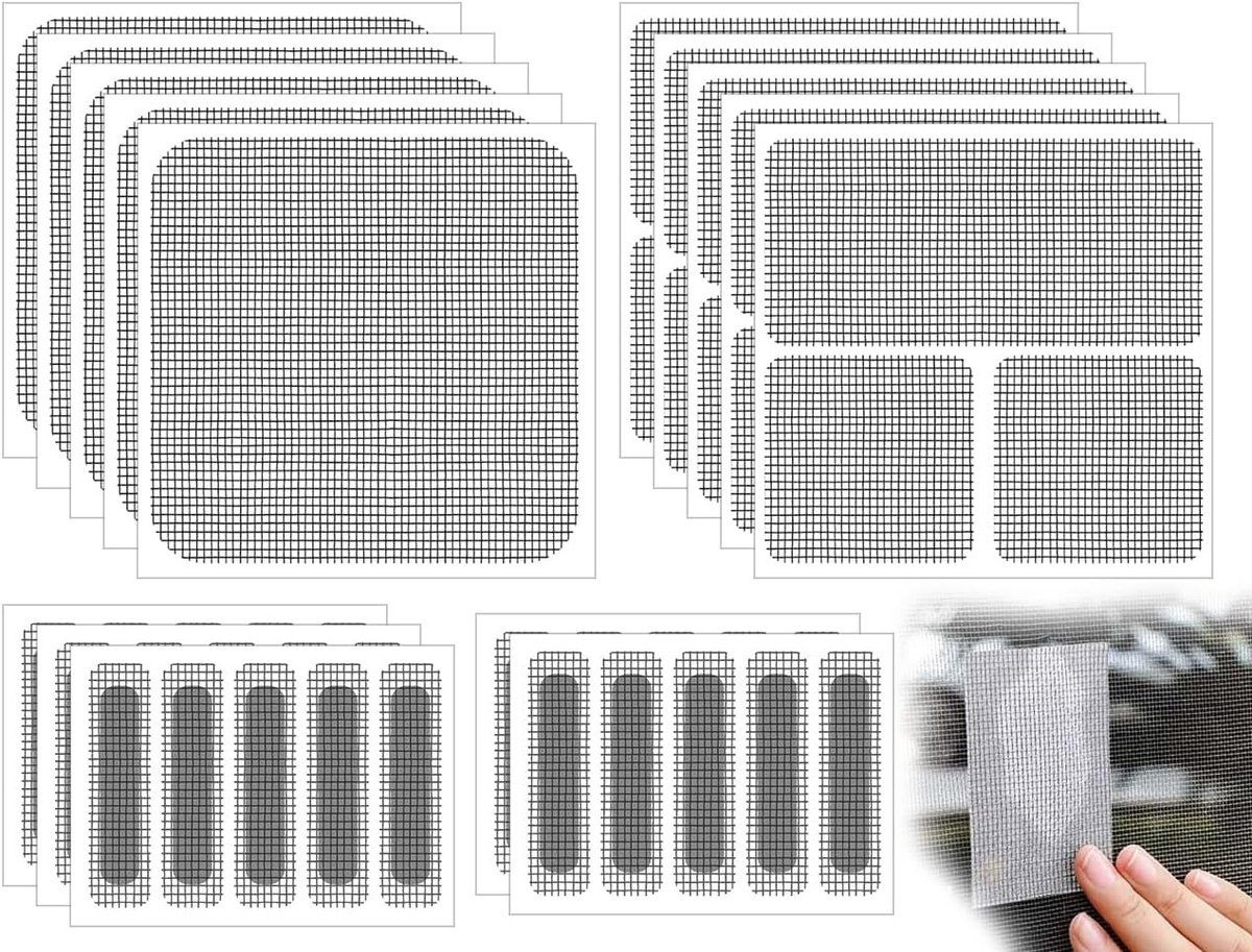 Complete Reparatieset voor Muggennetten met Sterke Lijm, Glasvezel Patches en Diverse Afmetingen voor Deuren en Ramen - Inclusief Reparatietape en Onderhoudsaccessoires