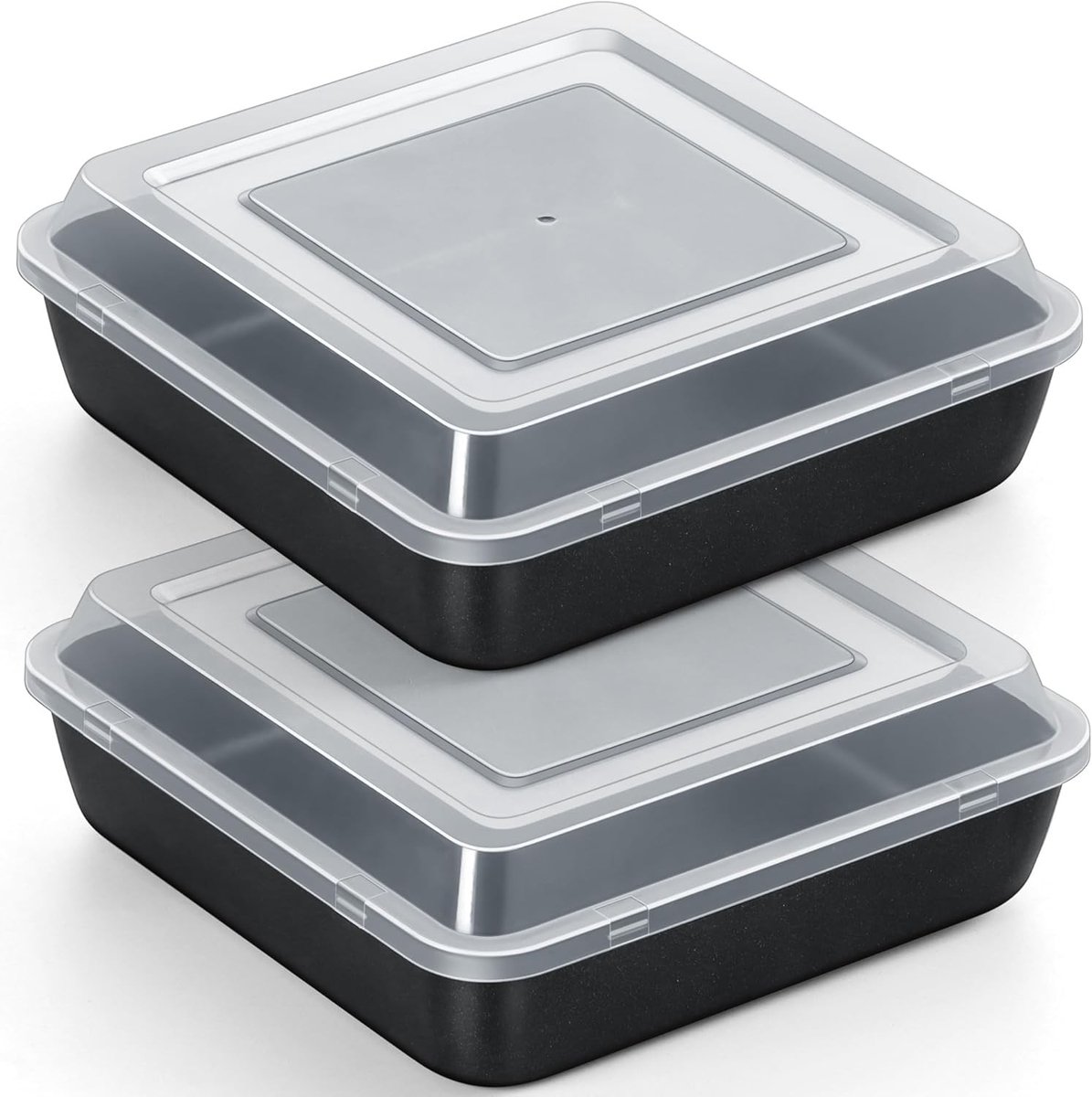 Vierkante Taartvorm met Deksel, RVS Ovenmal, Bakvorm Set van 2 met Antiaanbaklaag, Ideaal voor Taarten, Brownies en Lasagne, 24 x 24 x 5 cm, Duurzaam en Veilig in Gebruik
