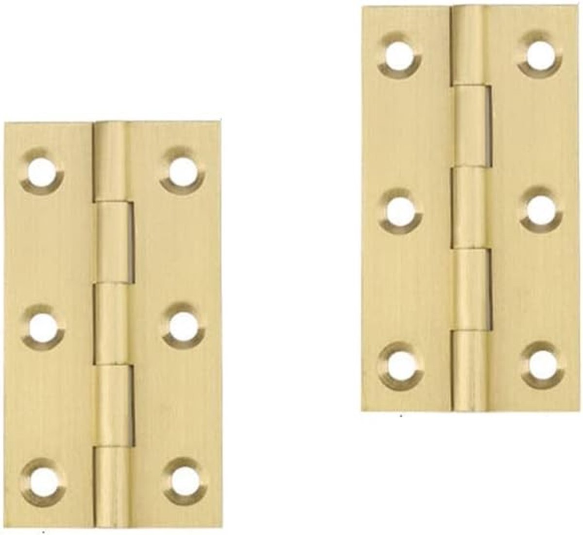 Kleine koperen scharnieren voor deuren - Messing vouwscharnieren voor meubels en kasten met bevestigingsschroeven, 2,5 inch (63x34x1,2 mm) - 2 stuks, duurzaam en eenvoudig te monteren