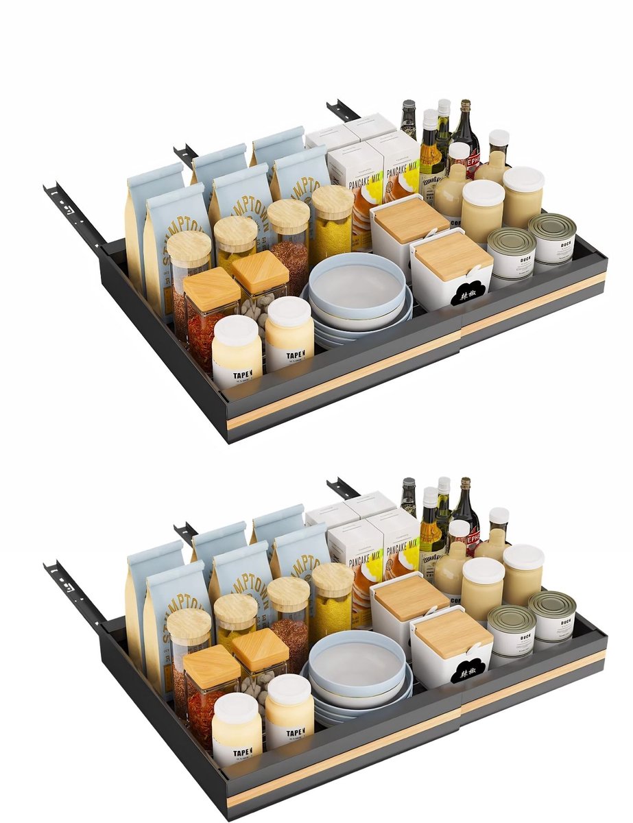 Uittrekbaar Kastrek 2PC - Verstelbaar design met Schuiflade - voor keuken en opbergruimte - Zwart Carbonstaal