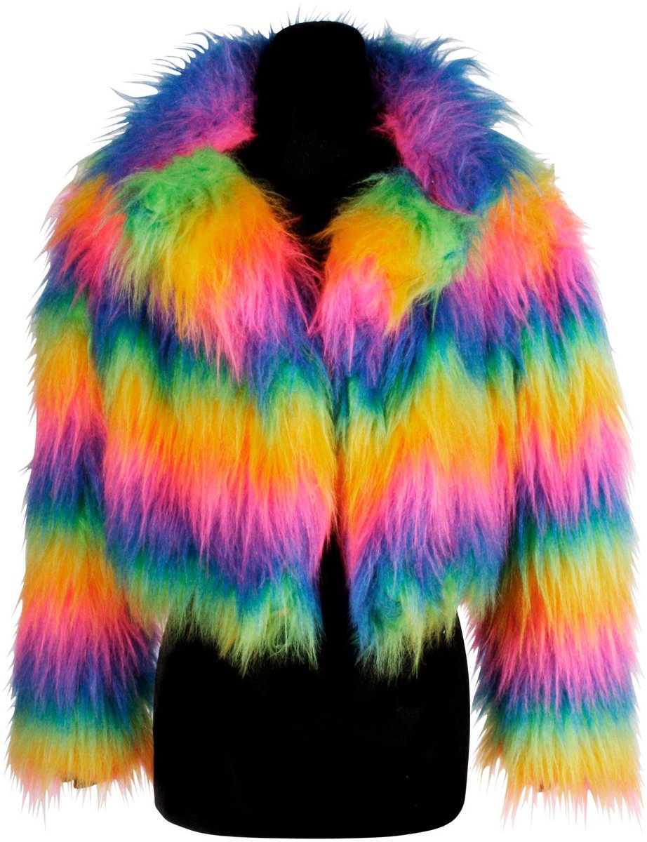 Regenboogkleurige nepbont jas