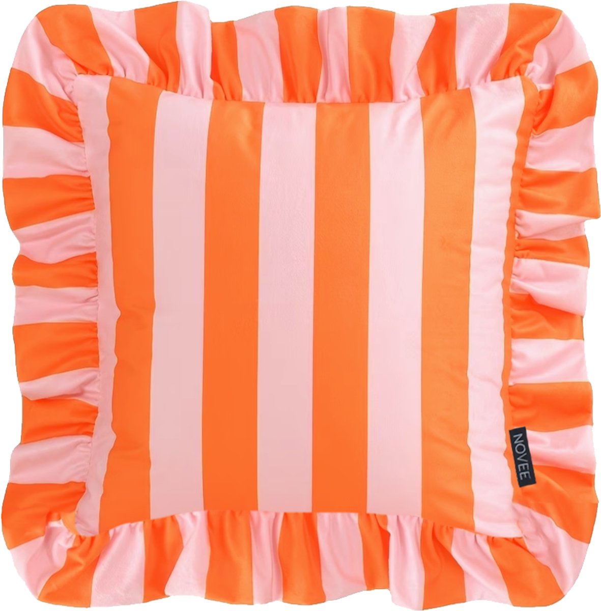 NOVÉE Sierkussen Ruffles Stripe Oranje/Roze | 45x45 cm | Katoen/Polyester