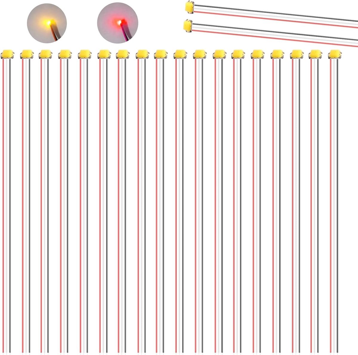 20 stuks micro SMD led-diodes in rood en warmwit met 16 cm kabel voor verlichting en modelbouwdecoratie