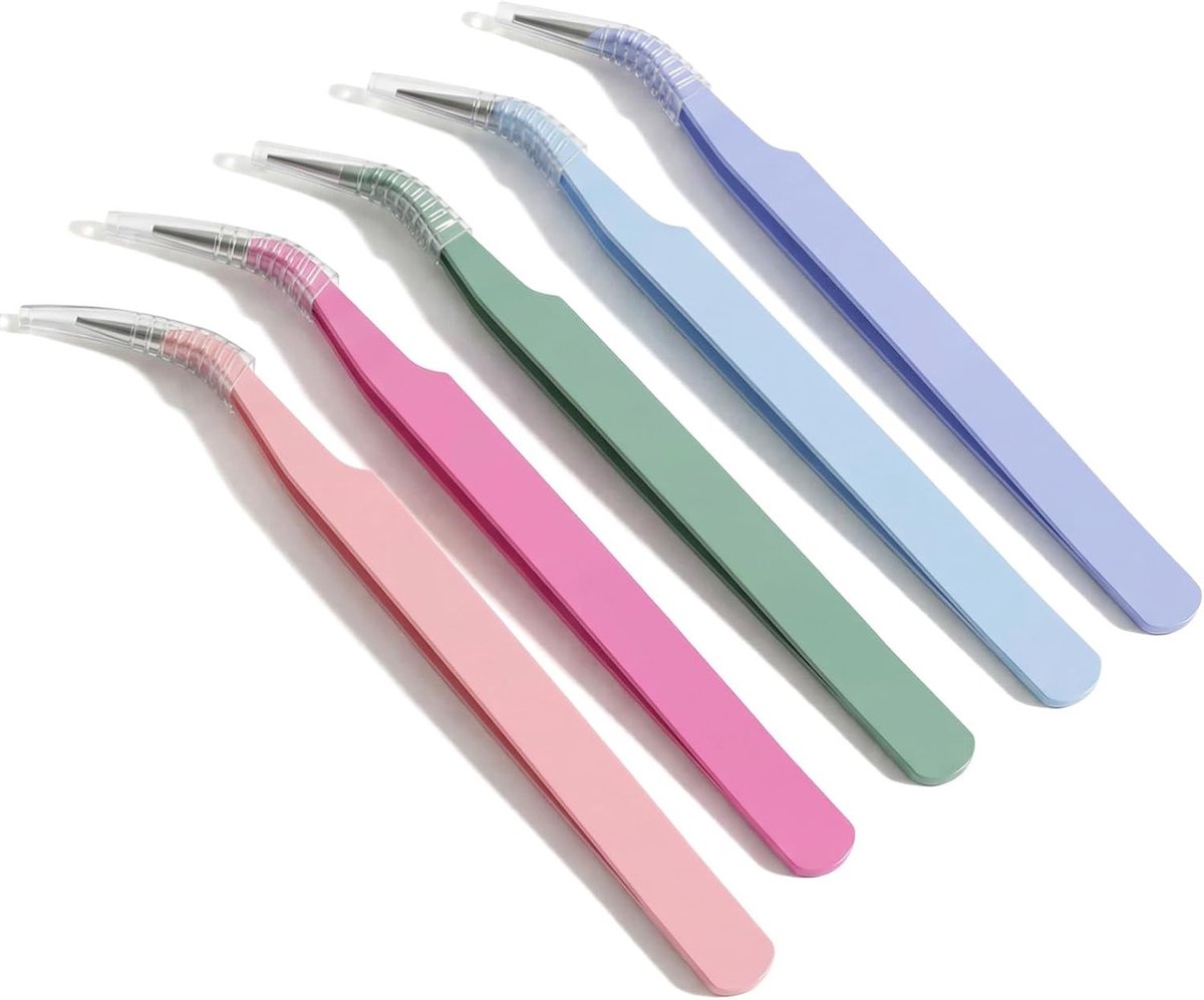 5-delige set roestvrijstalen pincetten voor het aanbrengen van stickers, nagelkunst en knutselprojecten - multifunctionele tools voor scrapbooking en DIY creaties