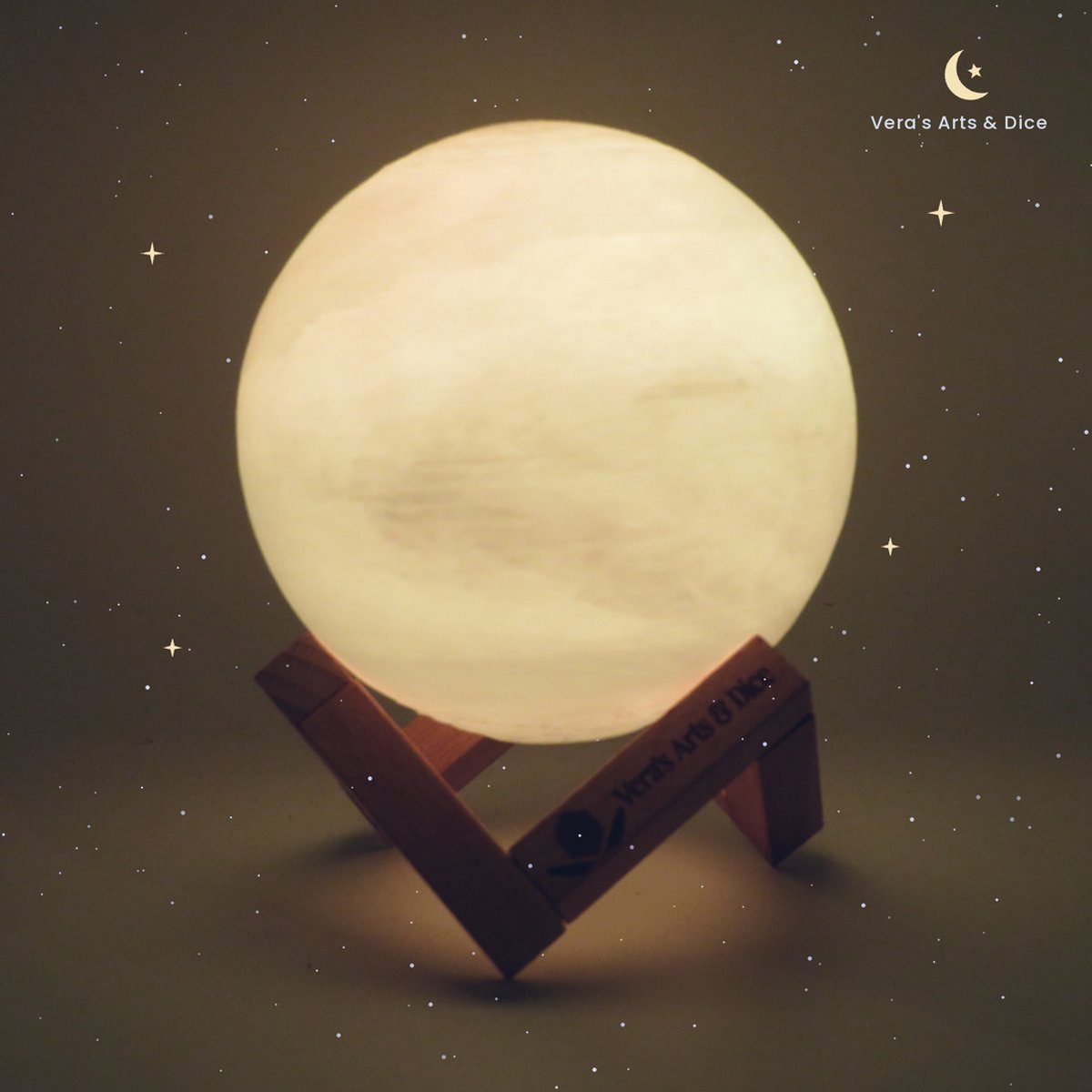 Venus Lamp - Vera's Arts & Dice - 16 Verschillende Kleuren - Planeet Lampen - Venus Lamp - LED Lamp - Oplaadbaar Dimbaar Stroboscoop Afstandsbediening - 3D Print Handmade - Lampen Sfeerverlichting - Slaapkamer Woonkamer Kinderkamer