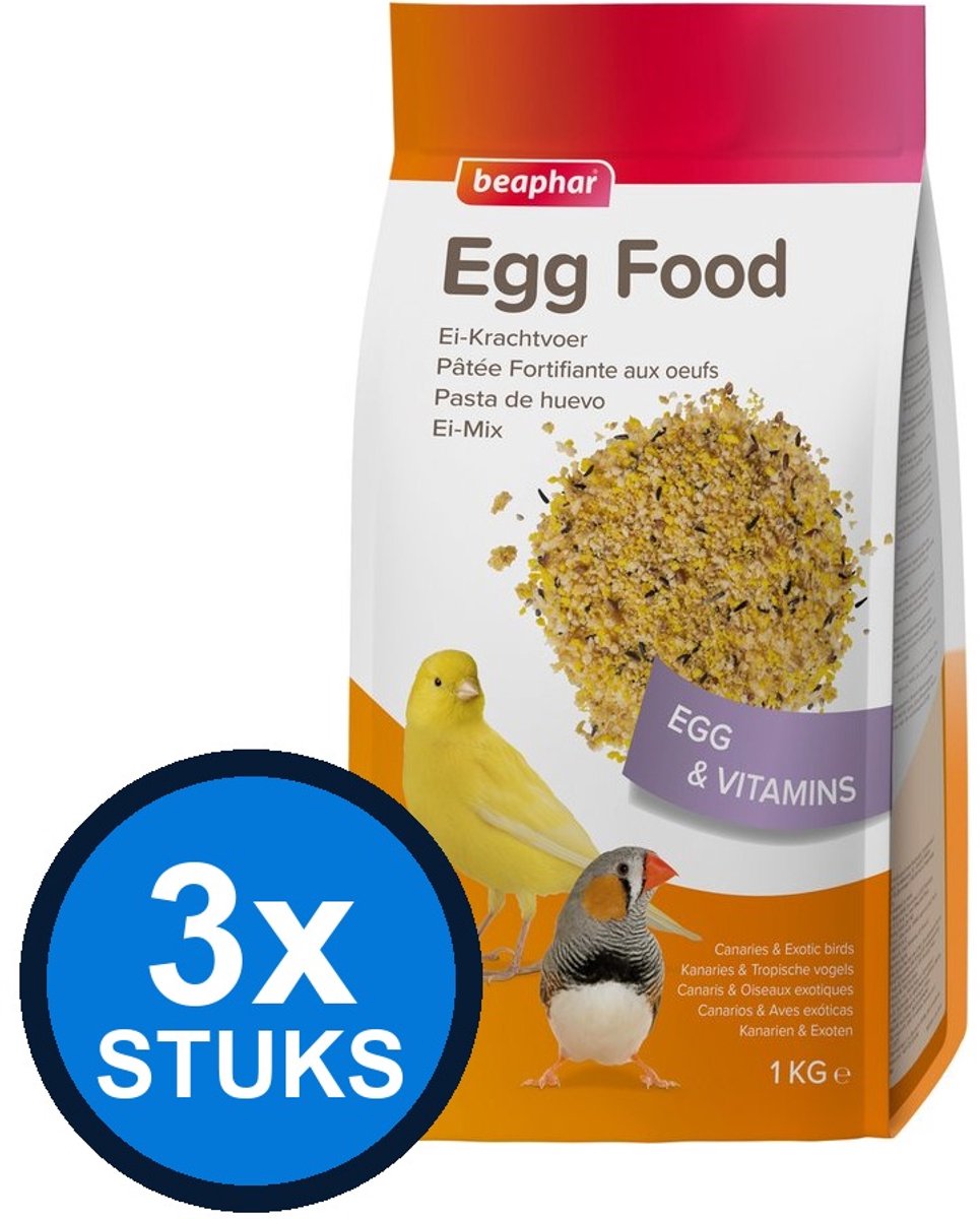 3x Beaphar - ei-krachtvoer kanaries&tropische vogels 1kg - Vogelvoer - 1 kg