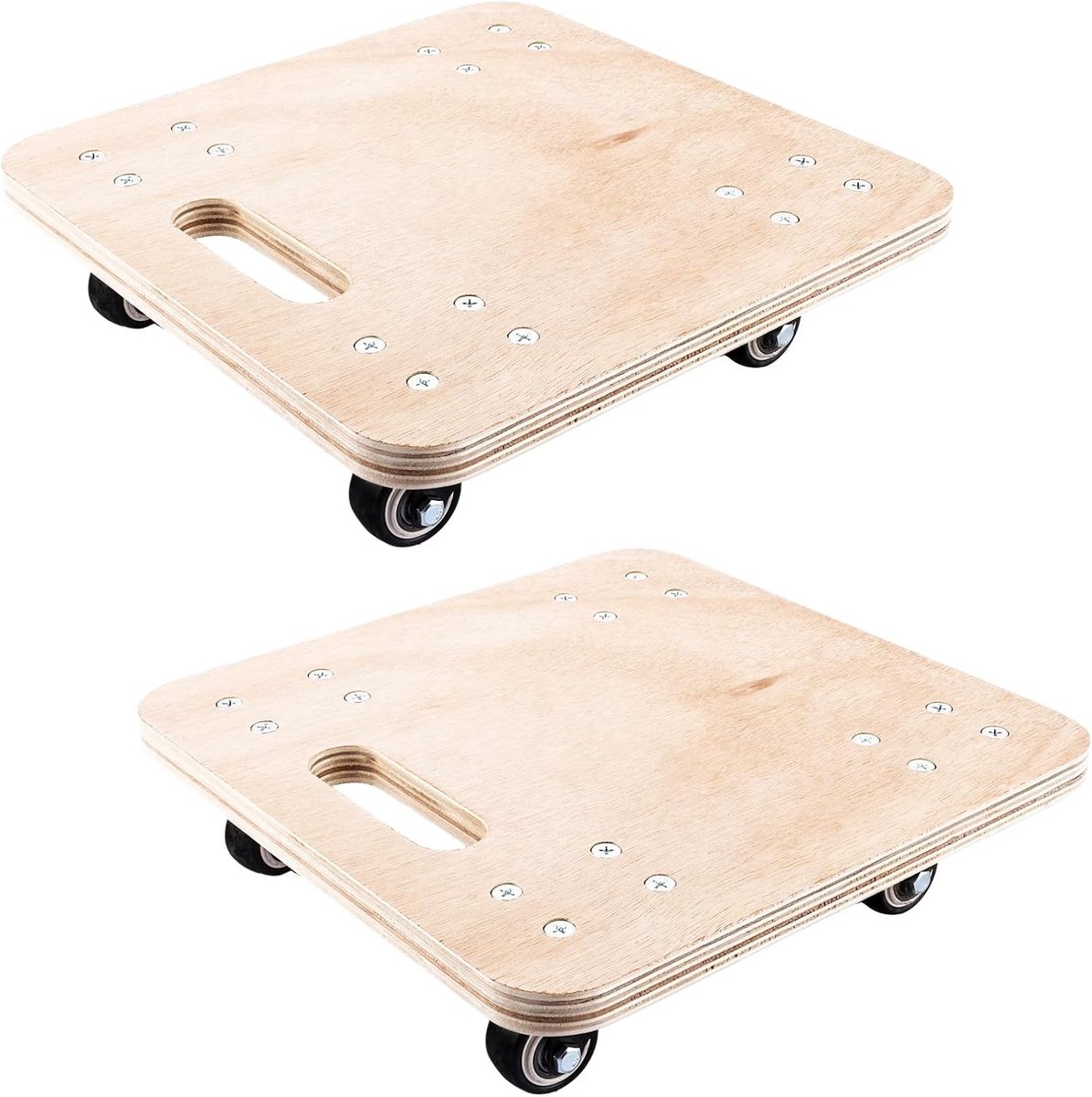 Set van 2 houten transportrollers, 30 x 30 cm transportplanken, 18 mm dik, 320 kg draagvermogen, ideaal voor verhuizing en meubels verplaatsen