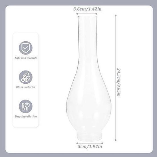 Olielamp Schoorsteen van Helder Glas 2 Inch Basis, 9,7 Inch Hoog, Hittebestendig, Klassiek Design — afbeelding 4