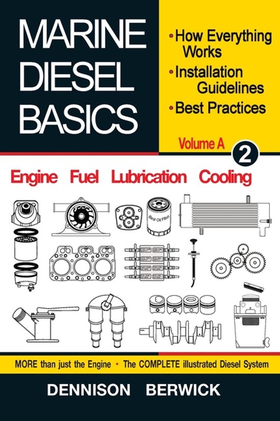 Marine Diesel Basics 2 - Volume A boek met illustraties van dieselmotoronderdelen en instructies.
