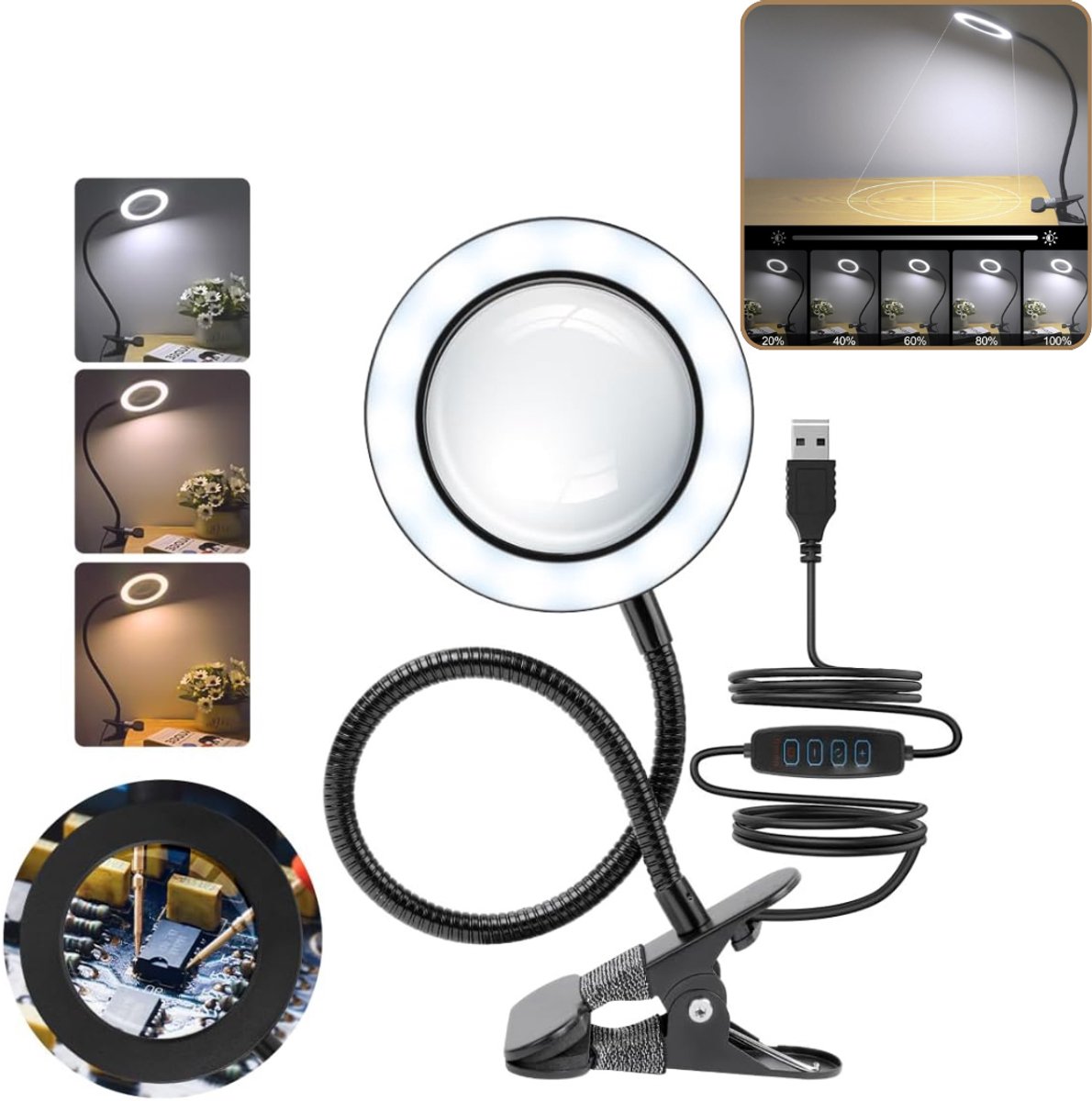 CLGP® Vergrootglas Met Licht - Leeslamp - Nauwkeurig Werk - Zwart