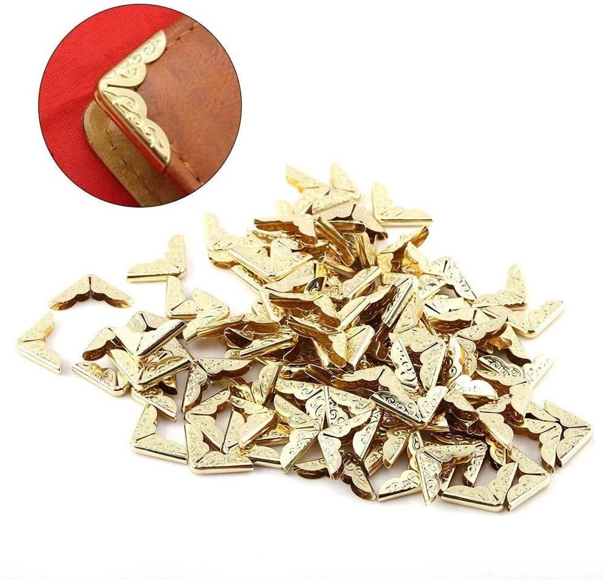 100 Stuks Bronzen Metalen Boekenhoekbeschermers voor DIY Scrapbooking en Fotoalbums, Retro Driehoekige Hoekbeschermers voor Herinneringsboeken en Dagboeken, Gouden Geel