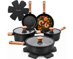 Organess 12-delige Pannenset met Deksels - Set met 6 Kookpotten, Koekenpannen & Steelpannen -…