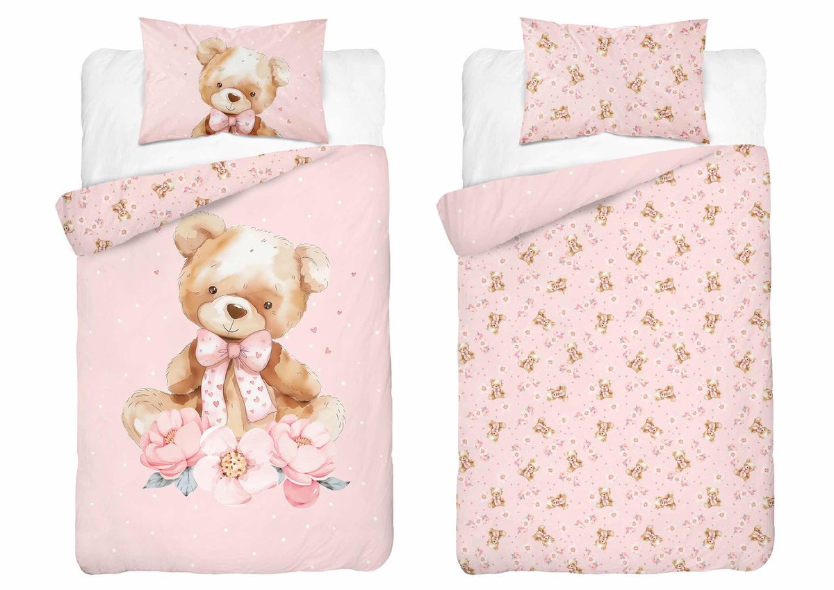 Teddy Beer Dekbedovertrek Ledikant 100x135 Katoen Duurzaam 2in1 Junior Teddy Bear