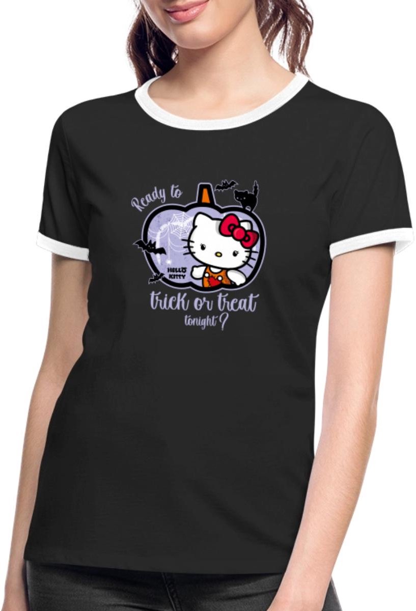 Hello Kitty Halloween Trick Of Treat Vrouwen Contrast Shirt