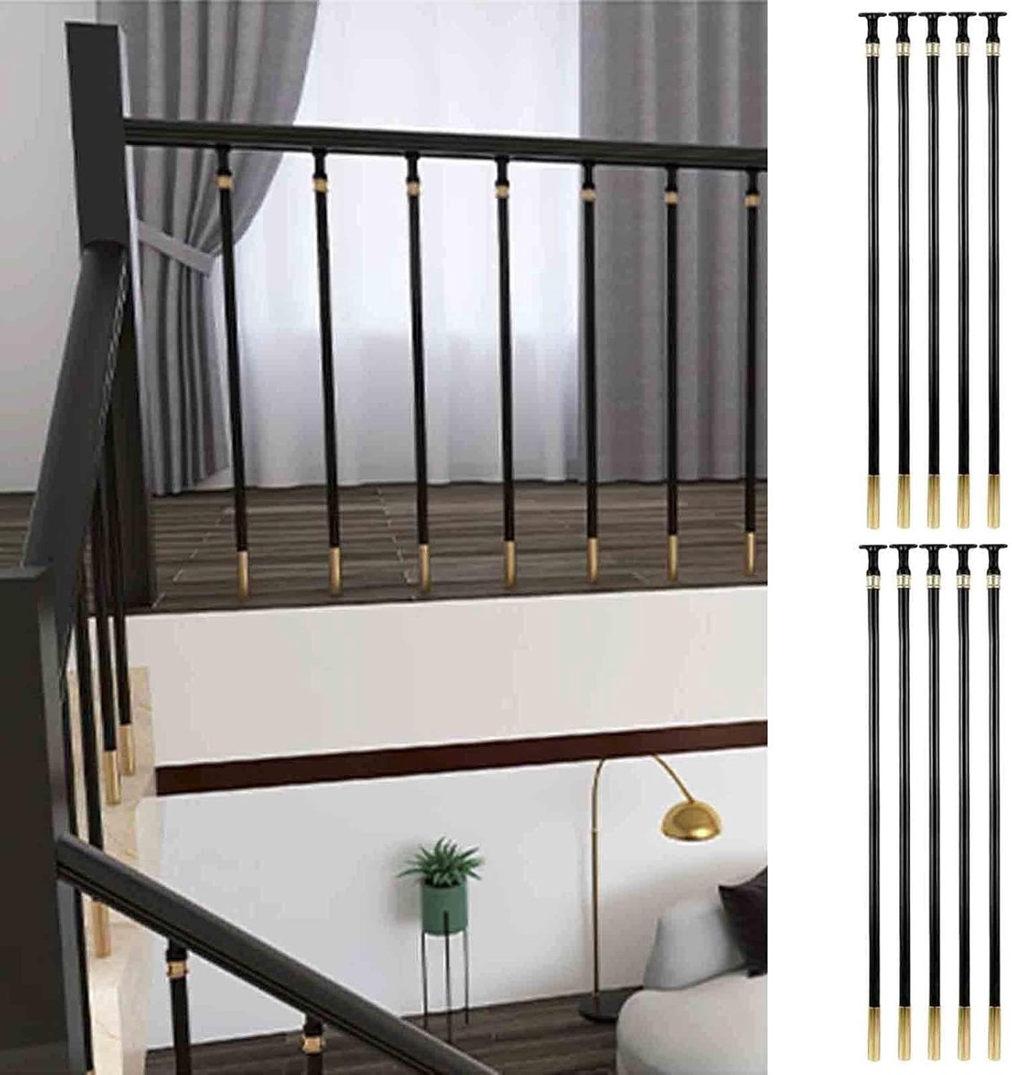 Balusters Trap Spindels - Railing Kolom - Huis Verfraaien - 270° Verstelbare Beugel - Pack van 10 - Zwart