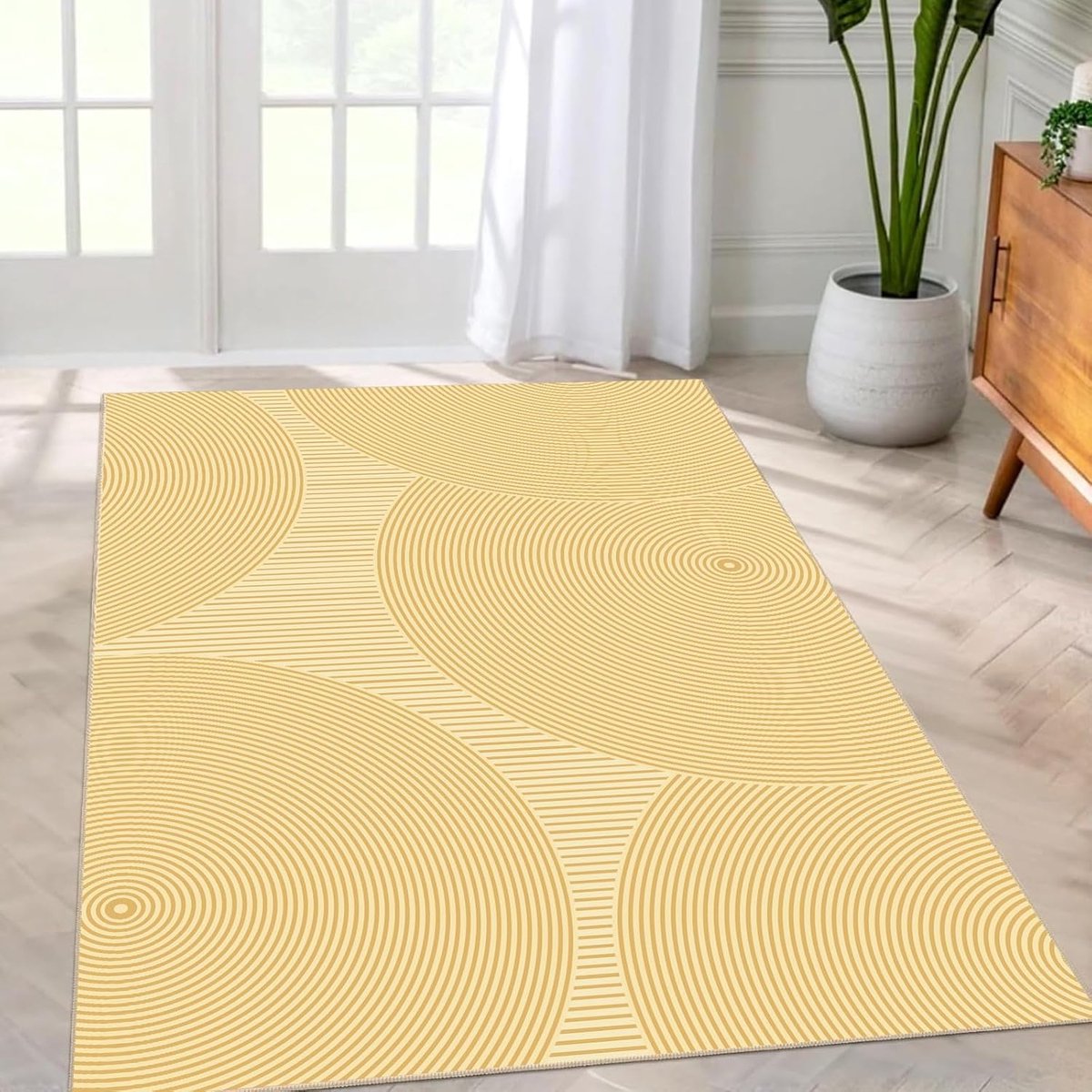 Vloerkleed Geometrisch - Moderne Vloerbedekking - Woonkamer Decoratie - Zachte Korte Pool - 120 x 160 cm - Okergeel