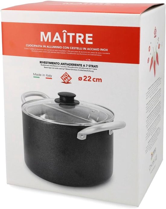 Pastakoker Aluminium - Pastapan Koken - Thuis Pasta Maken - Twee RVS Manden - 22 cm - Zilver — afbeelding 3