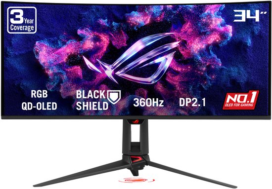 ASUS ROG Swift OLED PG34WCDN - UWQHD Curved QD-OLED Gaming Monitor - USB C 90W - 360hz - 0.03ms - 34 inch