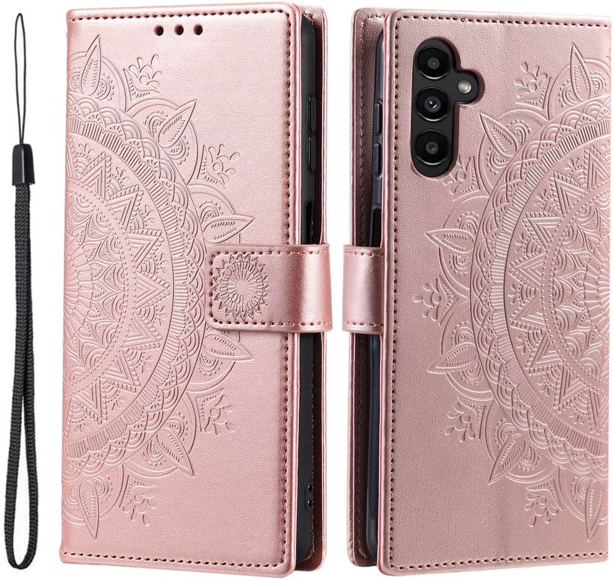 Mandala Book Case Geschikt voor Samsung Galaxy A56 - Hoesje met Pasjeshouder Roze Goud