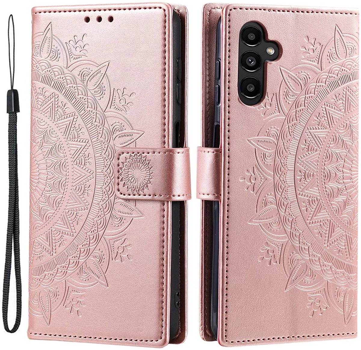 Hoesje Mandala Book Case met Pasjeshouder Roze Goud Geschikt voor Samsung Galaxy A55