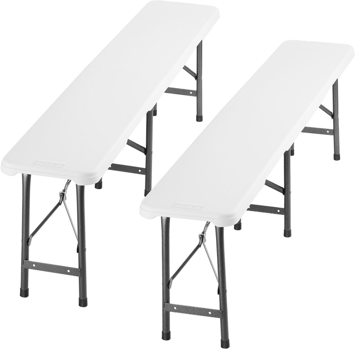 tectake® Set van 2 Inklapbare Bankjes - Tuinbankjes - 8 Personen - Banken voor Campingtafel - Biertafel - Picknicktafel - Tuintafel - 500kg Draagkracht per Bank - Wit
