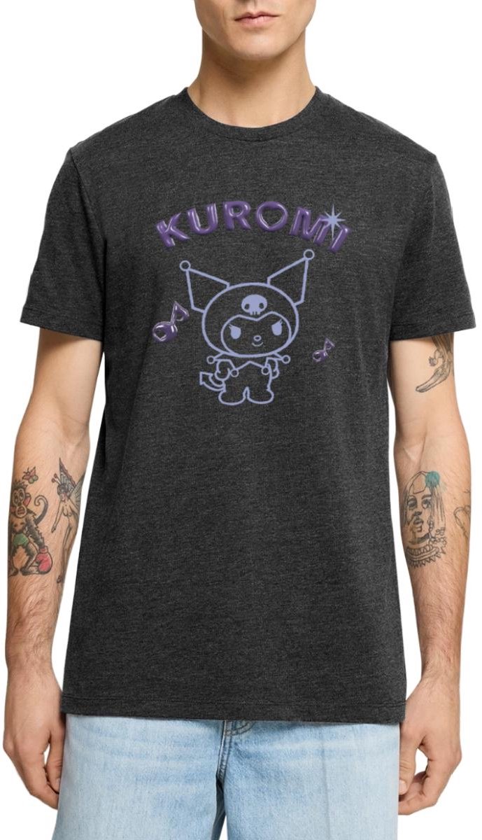 Kuromi Omtrekontwerp Met Paarse Chrome Letters Premium T Shirt Heren