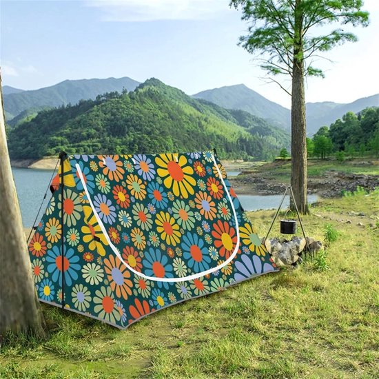 Kampeertent 1-2 Persoons - Lichtgewicht Tent - Outdoor Avontuur - Waterdicht Polyester - 215x124x105cm - Bloemenprint — afbeelding 2