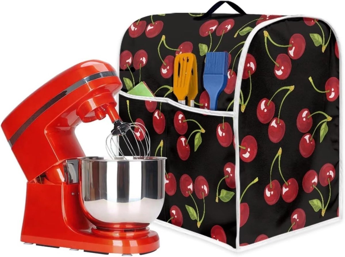 Mixerhoes Keuken - Apparaathoes Keukenmachine - Keuken Organisatie - Met Opbergvak - L - Rood Kersenpatroon