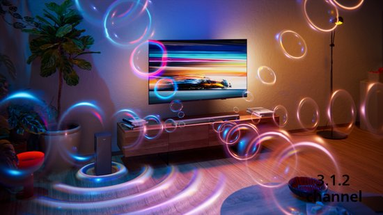PHILIPS TAB8301/10 - 3.1.2-kanaals Soundbar - Draadloze Subwoofer - 380W Vermogen - Dolby Atmos - DTS:X - DTS Virtual:X - Bluetooth 6.0 LE Audio - HDMI eARC - Gun Metal van Philips — afbeelding 5