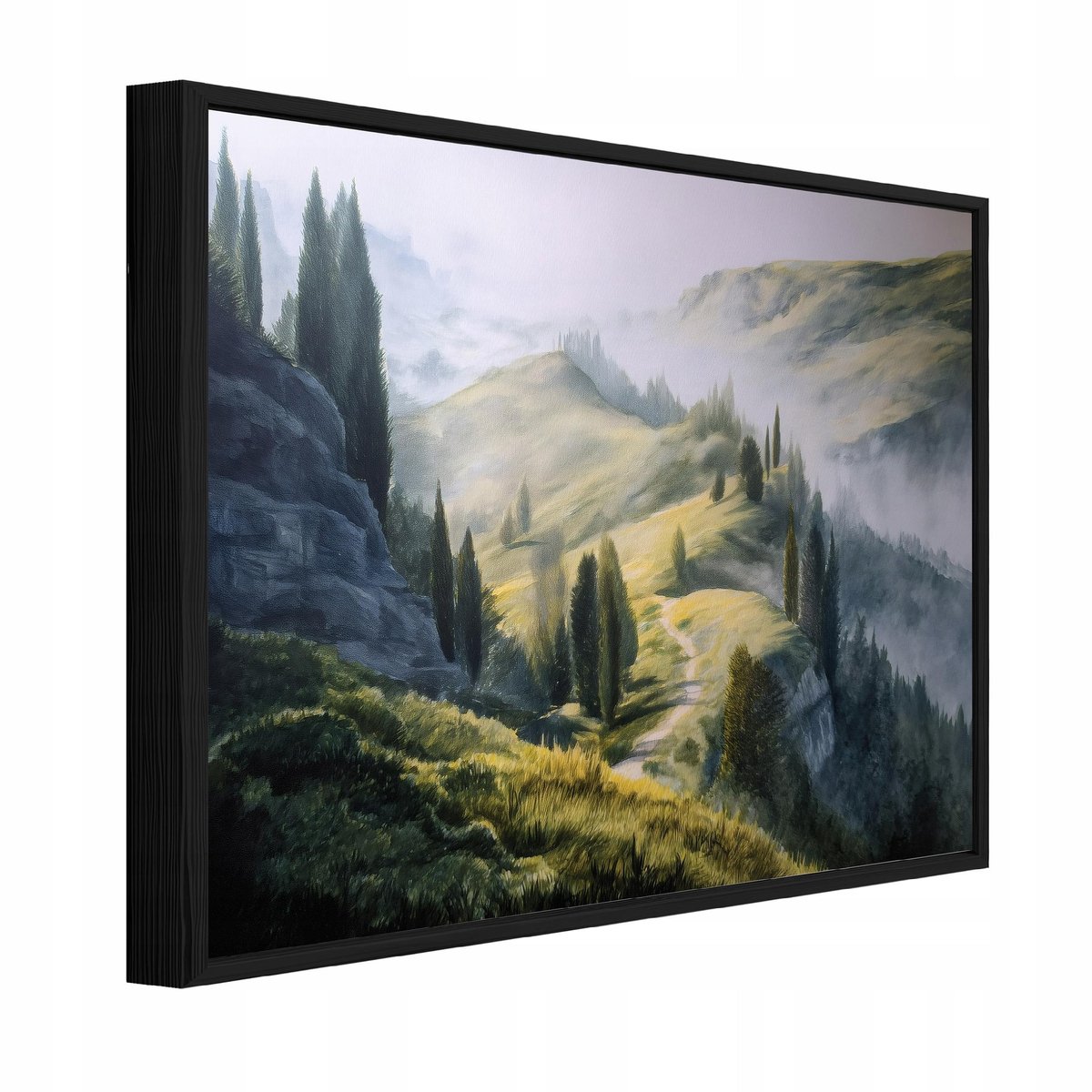 WALLARENA Schilderij op canvas in zwarte lijst - 90x60 cm - boslandschap - wanddecoratie woonkamer en slaapkamer Veelkleurig