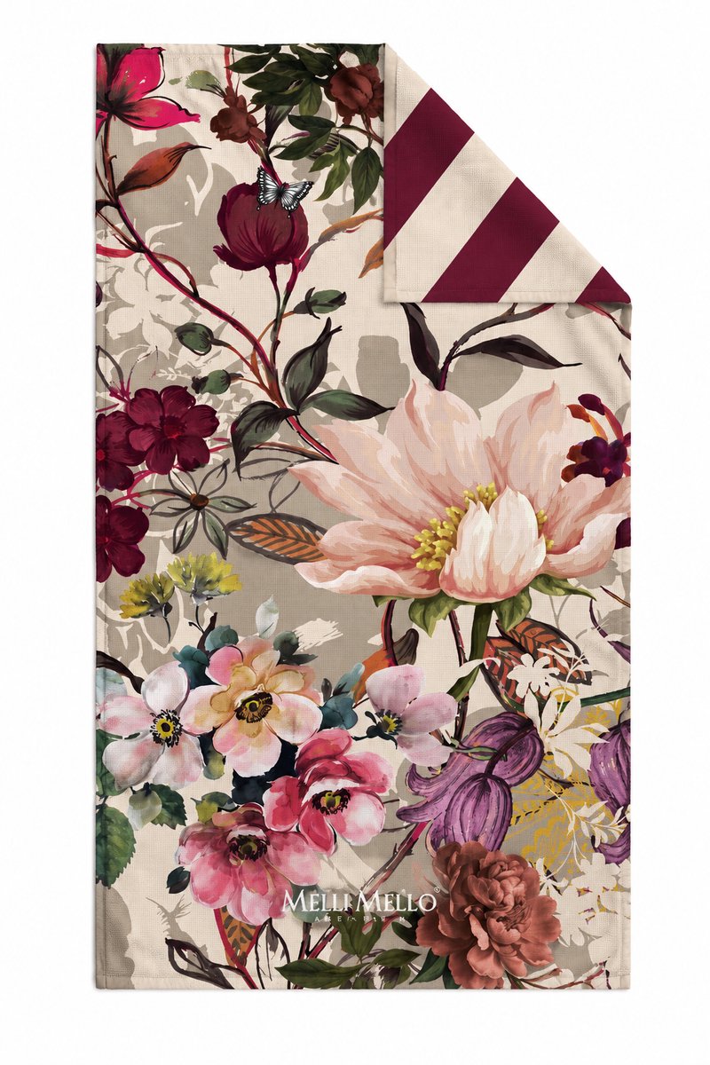 Melli Mello | Botanical Bloom | Strandlaken 90x180cm | Gewafeld Microvezel | Dubbelzijdige Print | Sneldrogend