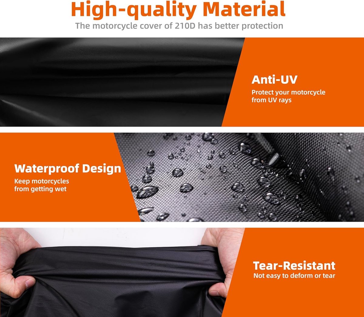 Waterdichte Motorhoes - 230*105*125CM - UV-bestendig Polyester - Oranje - 1 Stuk – foto 6