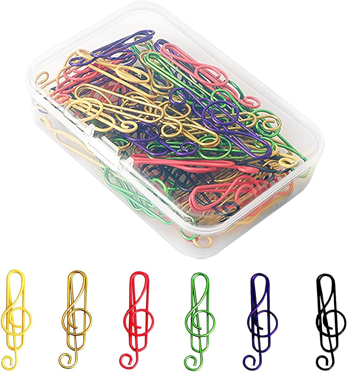 Set van 50 Metalen Notitie Paperclips in Kleurrijke Motieven met Transparante Doos - Grote Boekenleggers voor Kantoor, School en Notitieboek, Perfecte Cadeaus voor Muziekliefhebbers