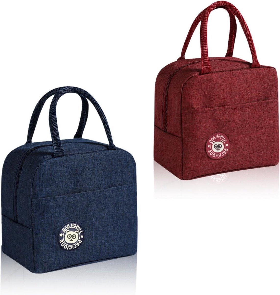 Set van 2 Vouwbare Koeltasjes in Bordeauxrood en Marineblauw, Ideaal voor Kantoor, Kamperen en Reizen met Warmte-isolerende Aluminiumfolie