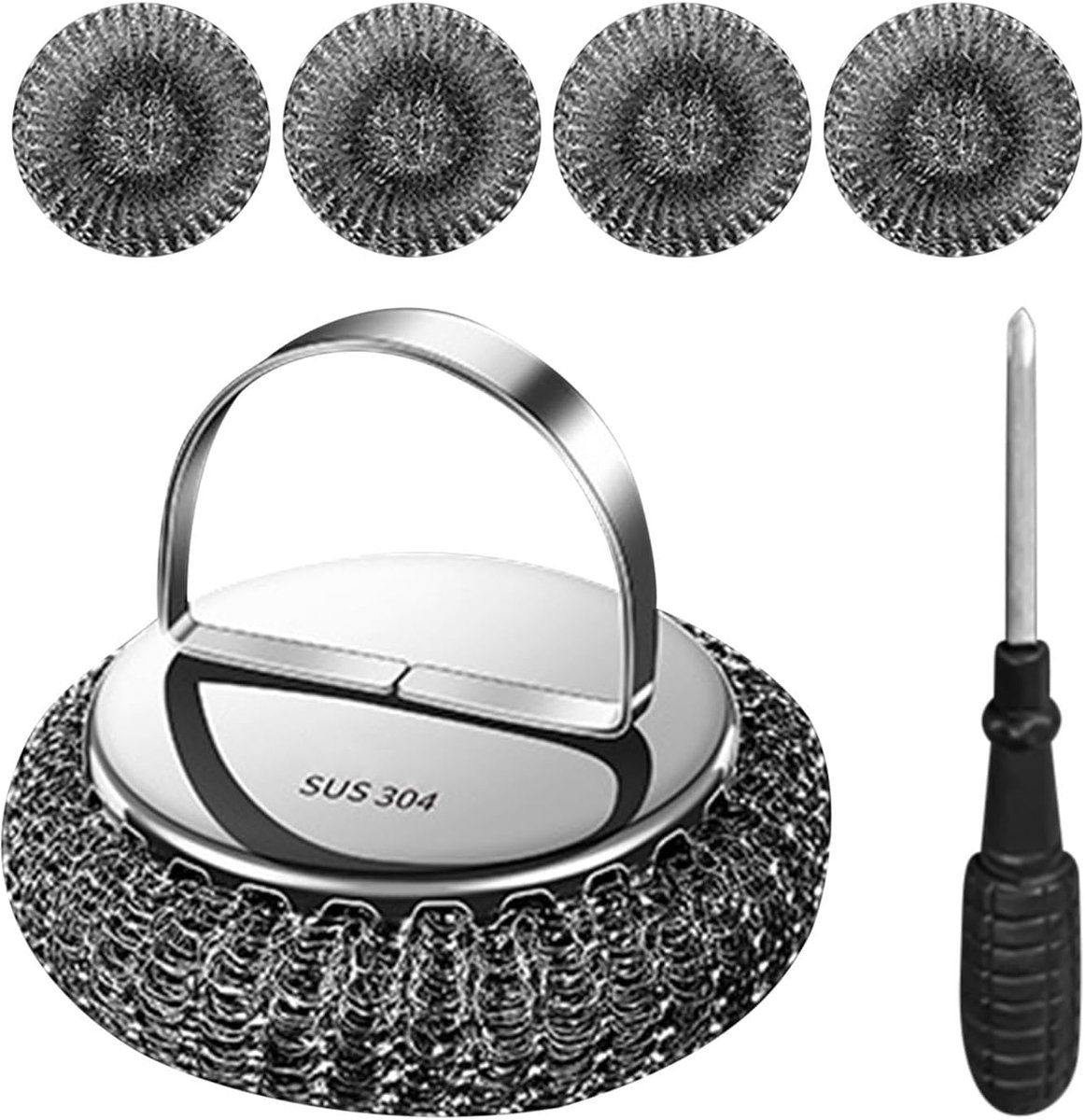 Metalen Schrobber - Staalwol Reiniger - Pannen Schoonmaken - Krasbestendige Handgreep - 111 x 158 cm - Zilver