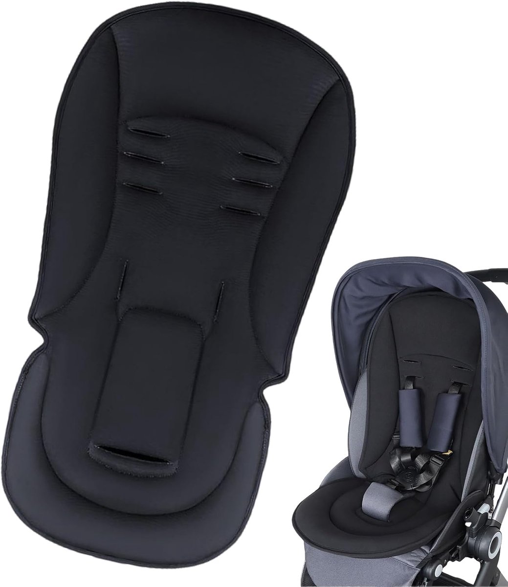 Kinderwagen Inleg - Zachte Onderlegger - Comfortabel Reizen - Drieweg Hoogteverstelling - 38 x 78 cm - Zwart